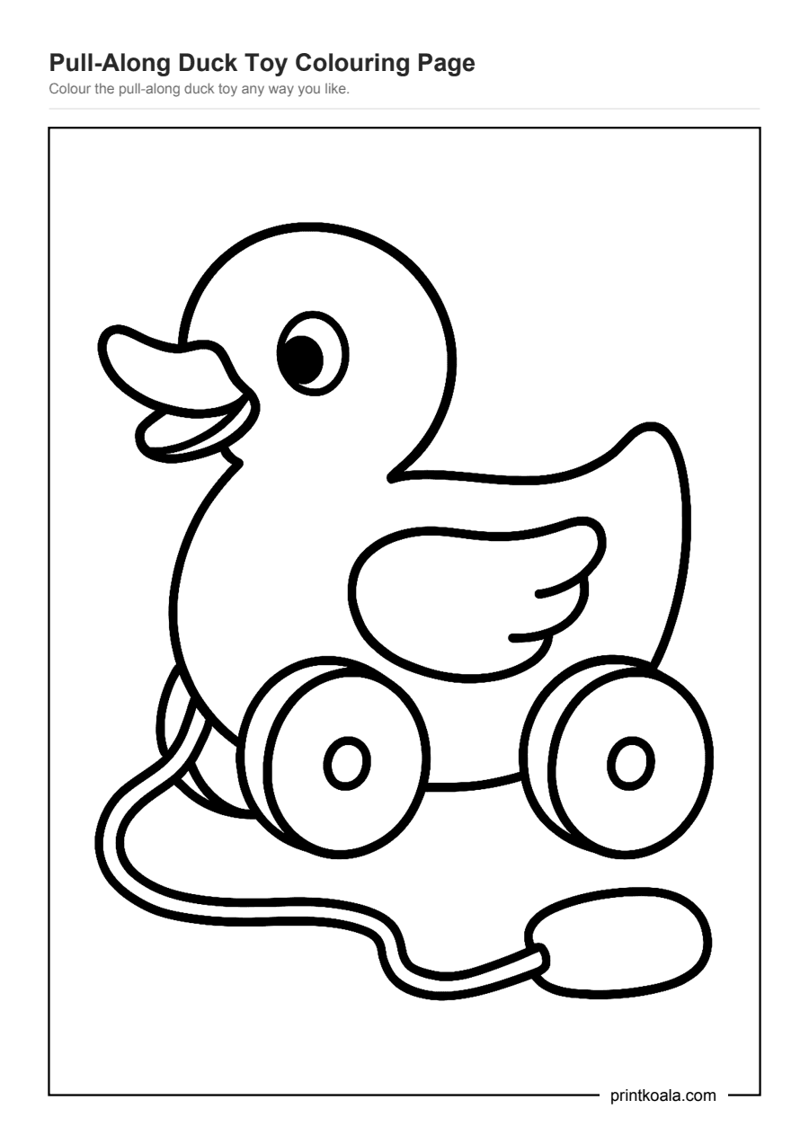 Full preview of the Pull-Along Duck Toy Colouring Page worksheet