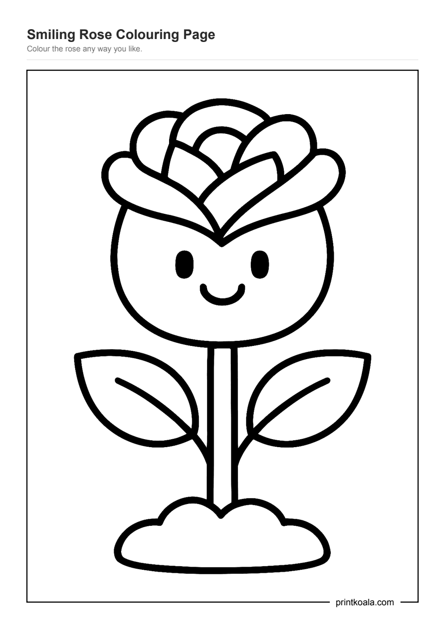 Full preview of the Smiling Rose Colouring Page worksheet