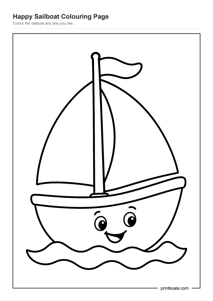 Full preview of the Happy Sailboat Colouring Page worksheet