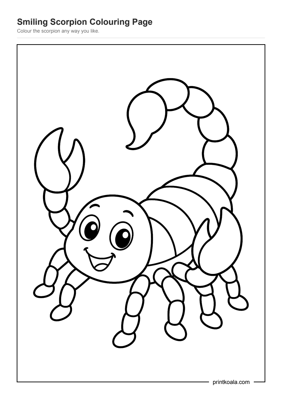 Full preview of the Smiling Scorpion Colouring Page worksheet