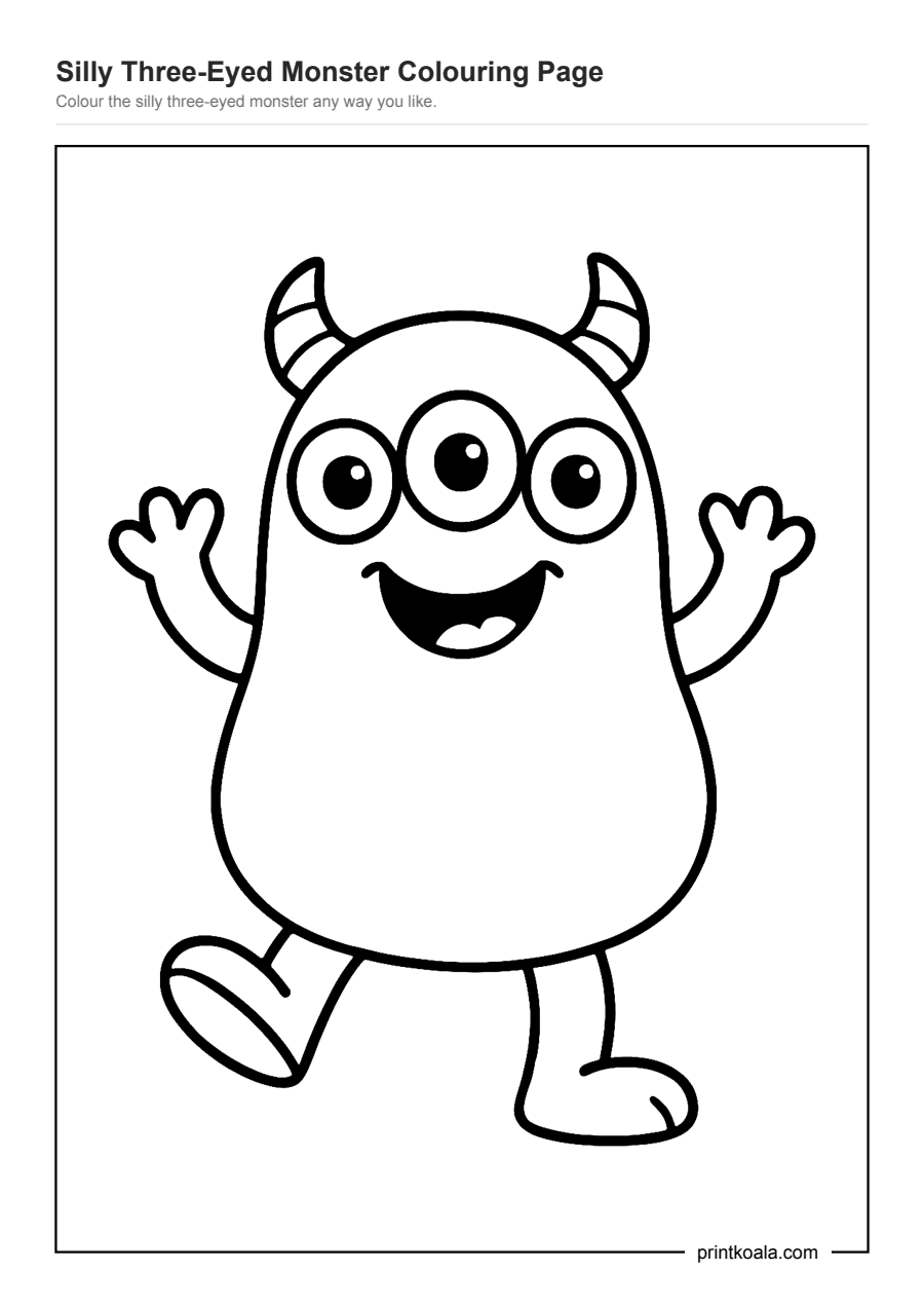 Full preview of the Silly Three-Eyed Monster Colouring Page worksheet