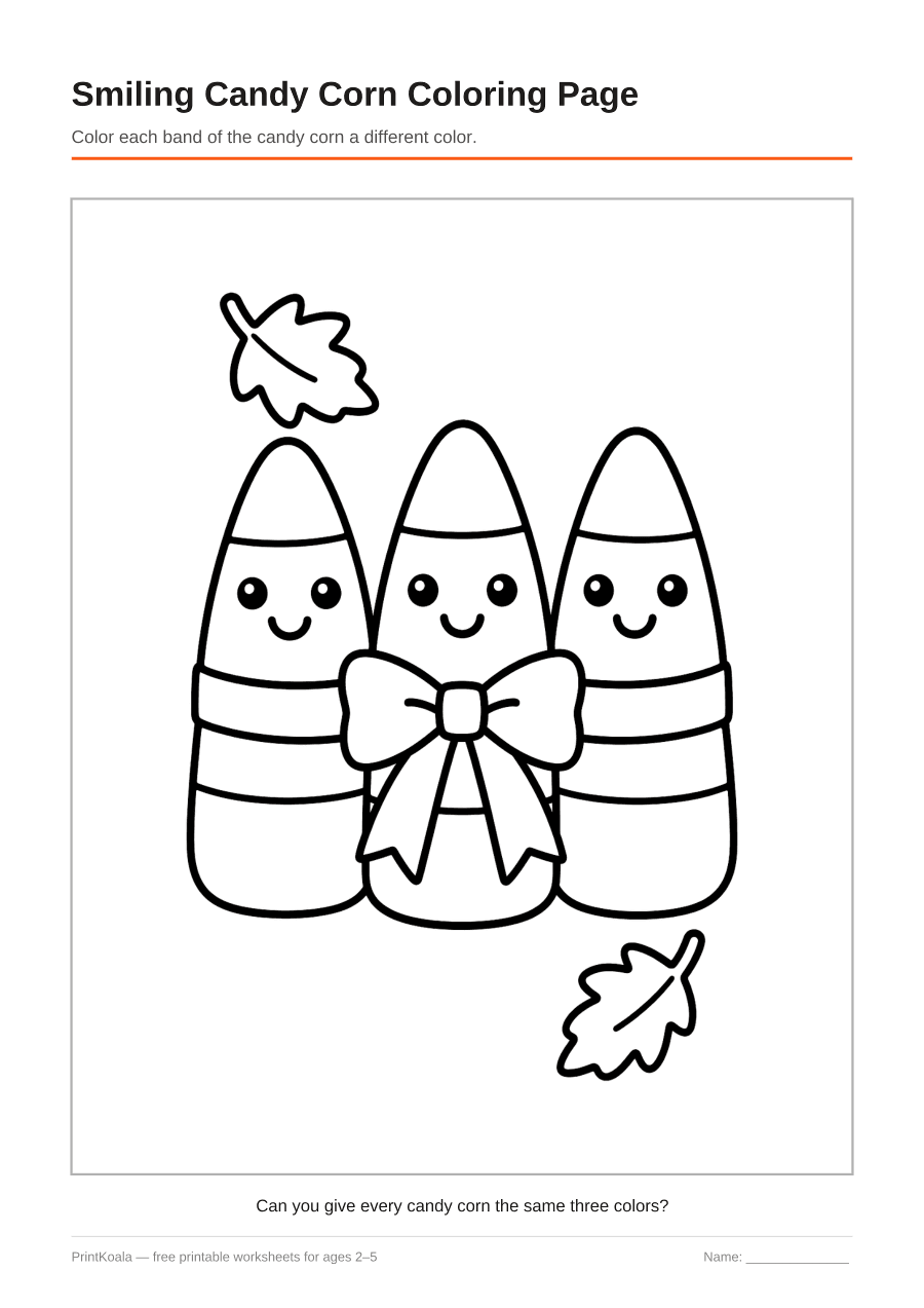 Full preview of the Smiling Candy Corn Coloring Page worksheet
