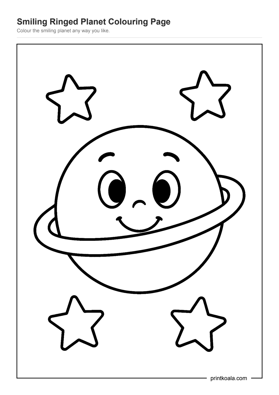 Full preview of the Smiling Ringed Planet Colouring Page worksheet