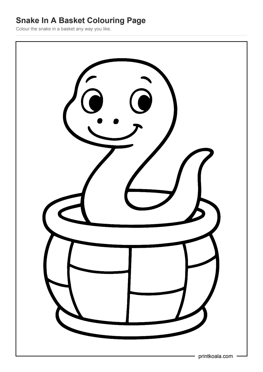 Full preview of the Snake In A Basket Colouring Page worksheet