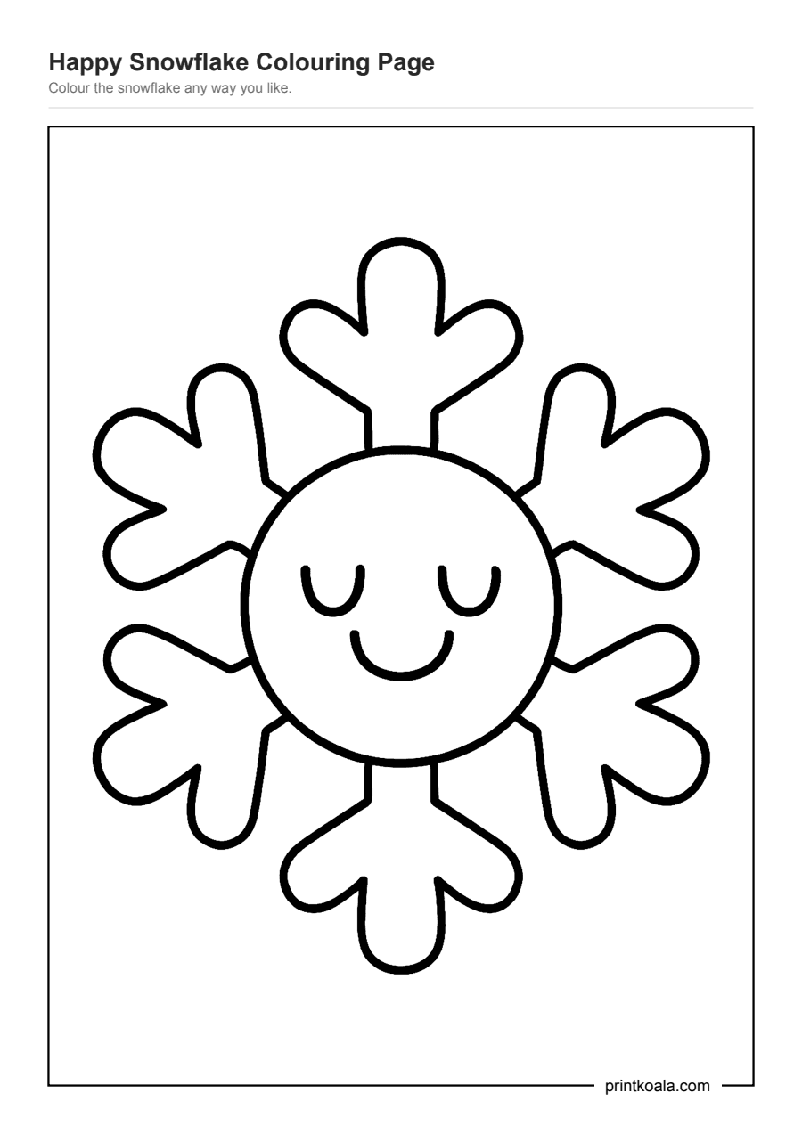 Full preview of the Happy Snowflake Colouring Page worksheet