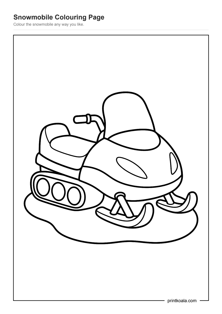 Full preview of the Snowmobile Colouring Page worksheet