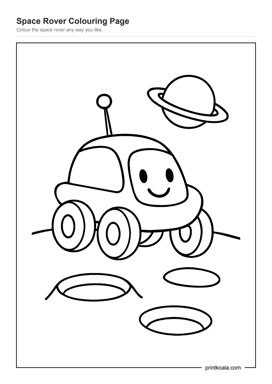 Full preview of the Space Rover Colouring Page worksheet