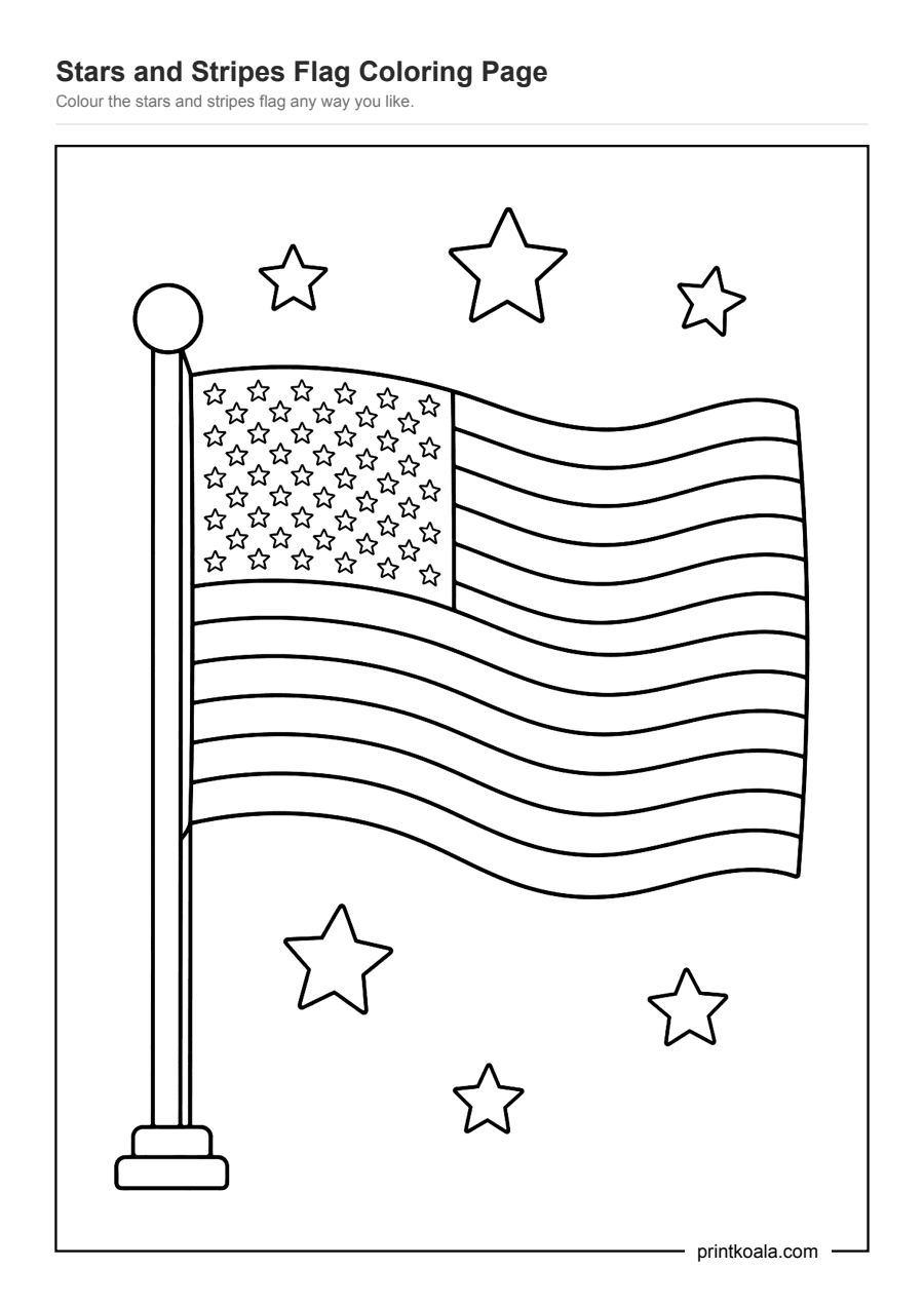 Full preview of the Stars and Stripes Flag Coloring Page worksheet