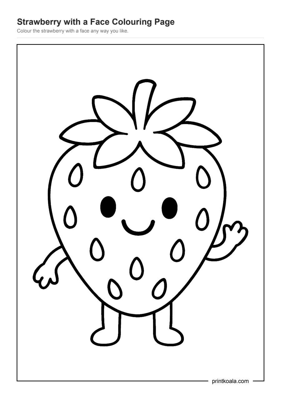 Full preview of the Strawberry with a Face Colouring Page worksheet
