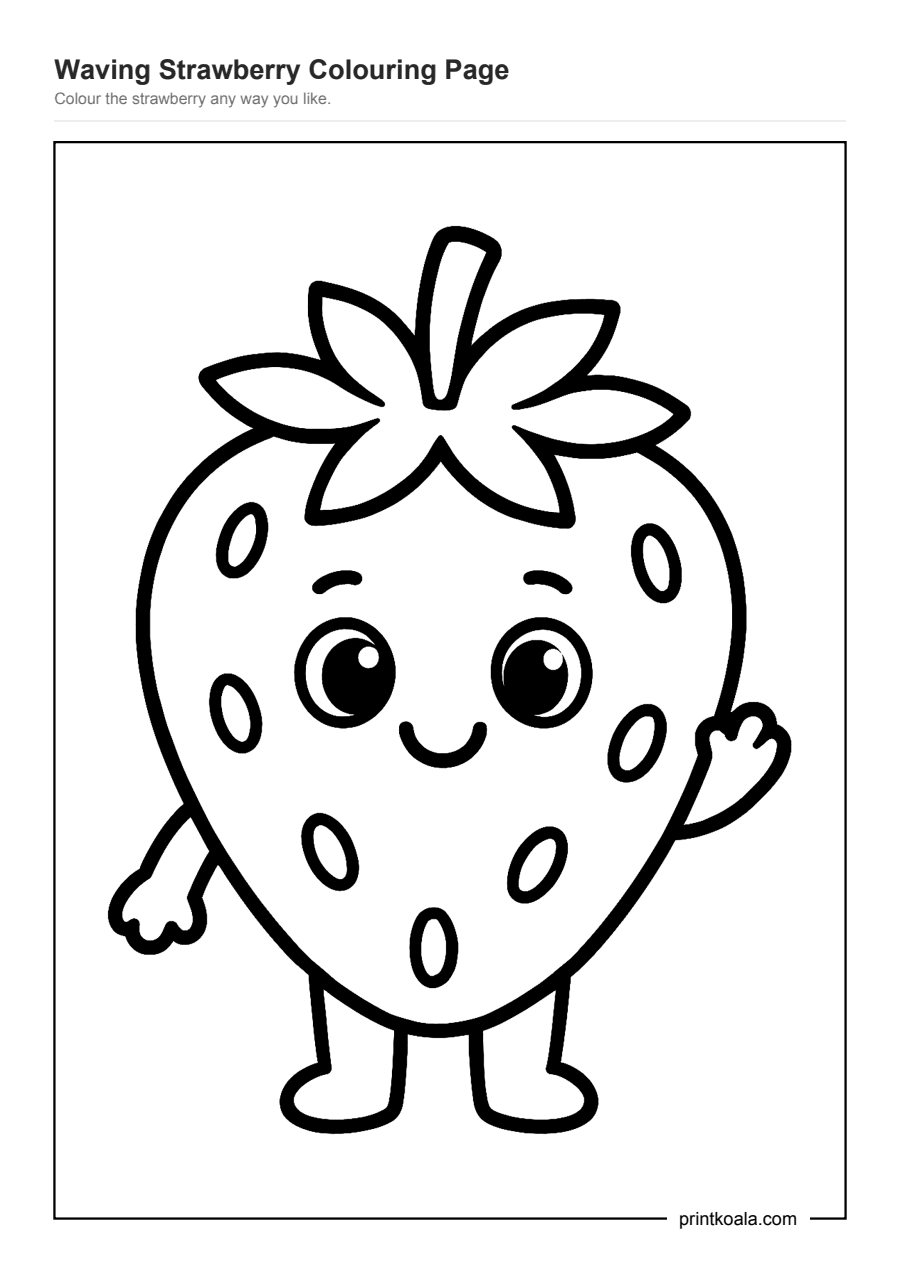 Full preview of the Waving Strawberry Colouring Page worksheet