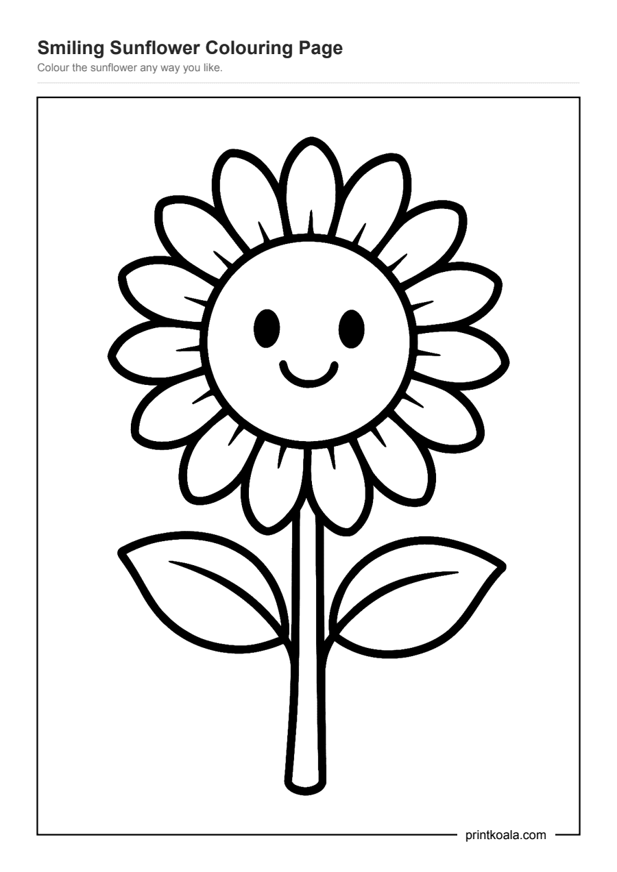 Full preview of the Smiling Sunflower Colouring Page worksheet