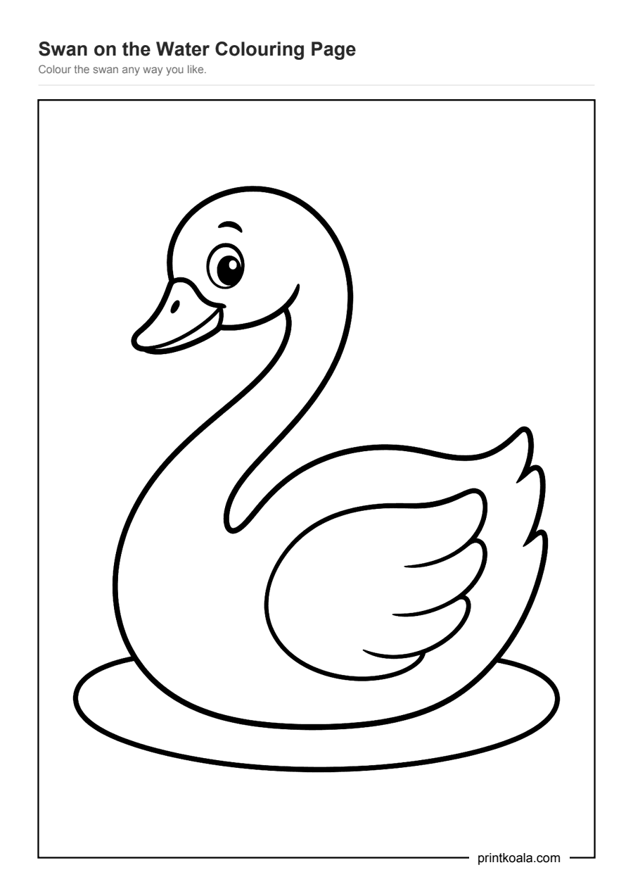 Full preview of the Swan on the Water Colouring Page worksheet