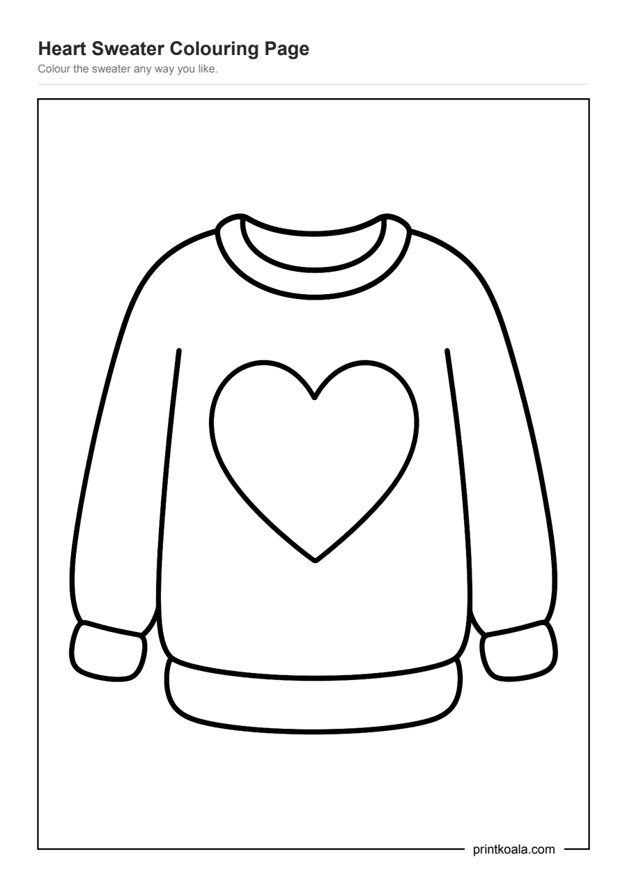 Full preview of the Heart Sweater Colouring Page worksheet