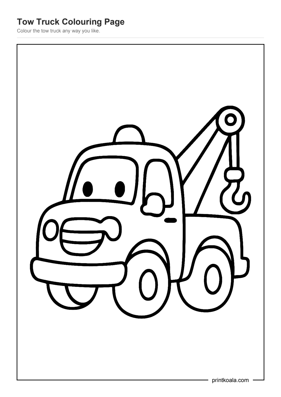 Full preview of the Tow Truck Colouring Page worksheet