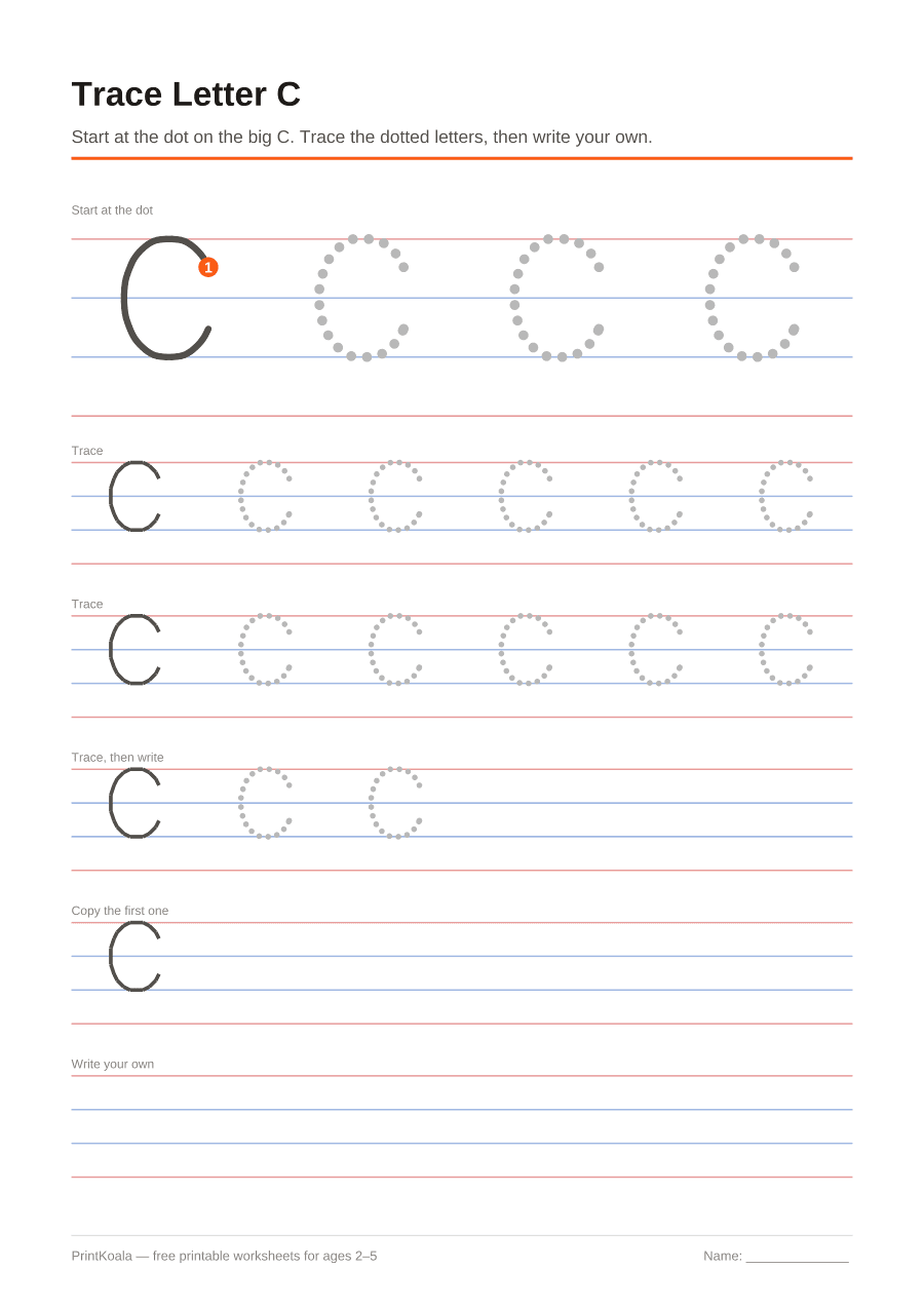 Full preview of the Trace Letter C worksheet