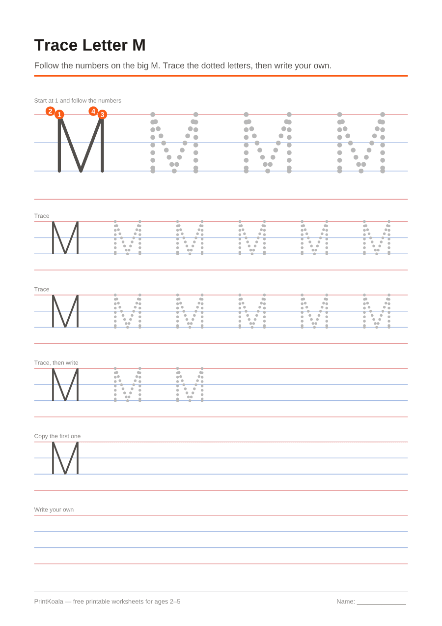 Full preview of the Trace Letter M worksheet