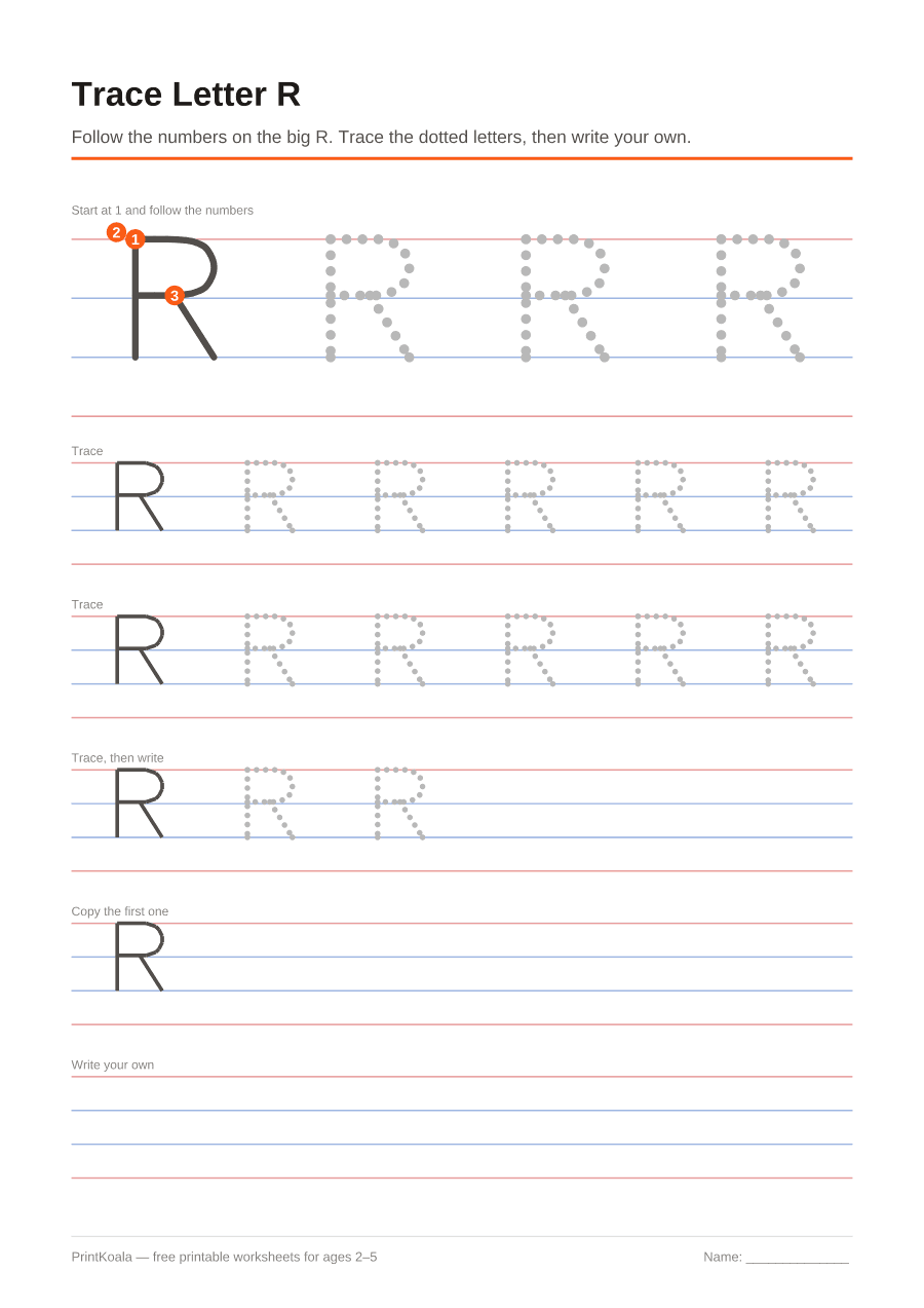 Full preview of the Trace Letter R worksheet
