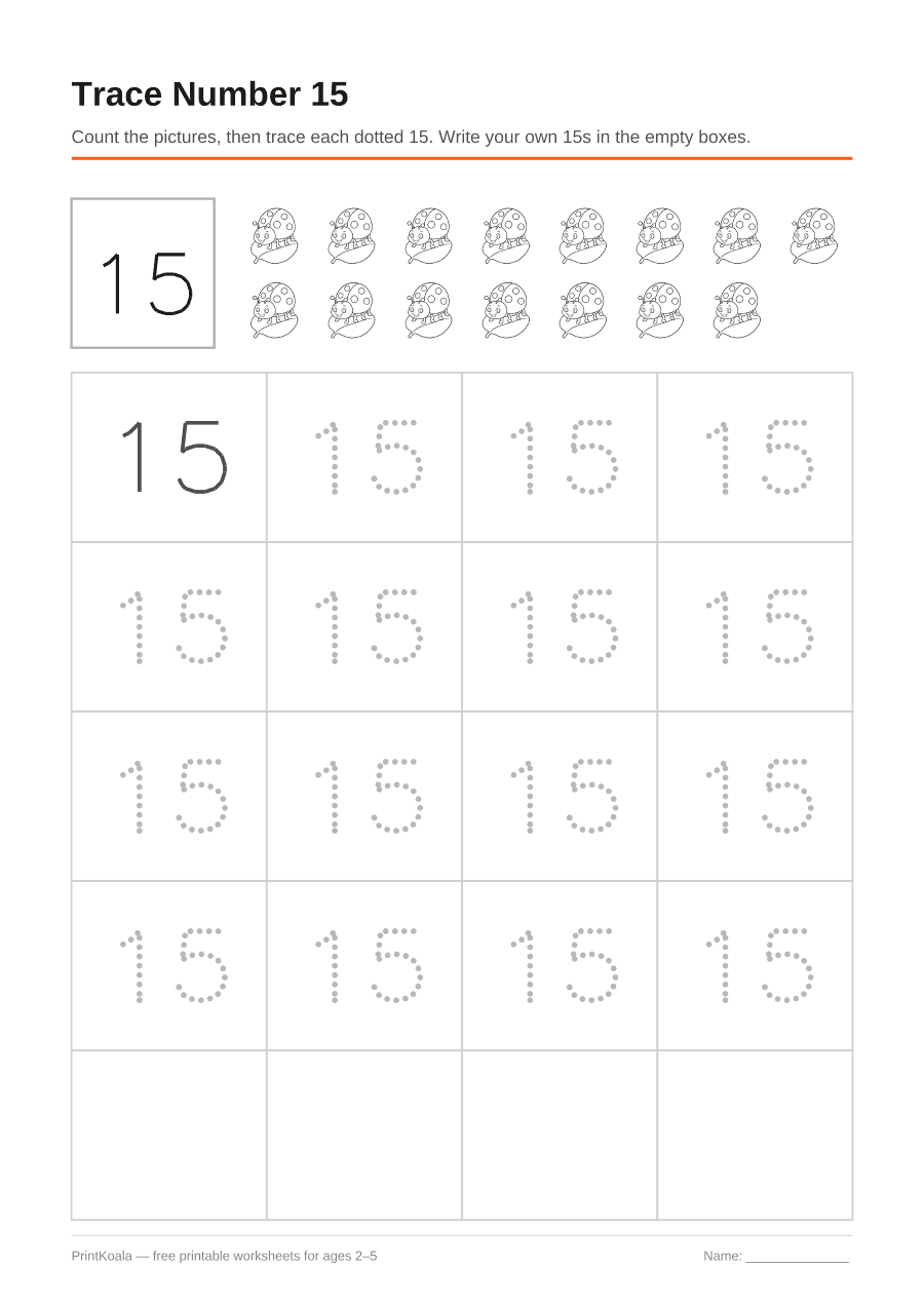 Full preview of the Trace Number 15 worksheet