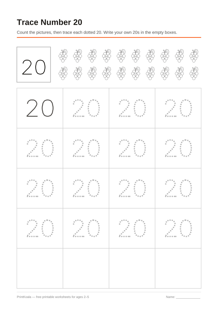 Full preview of the Trace Number 20 worksheet