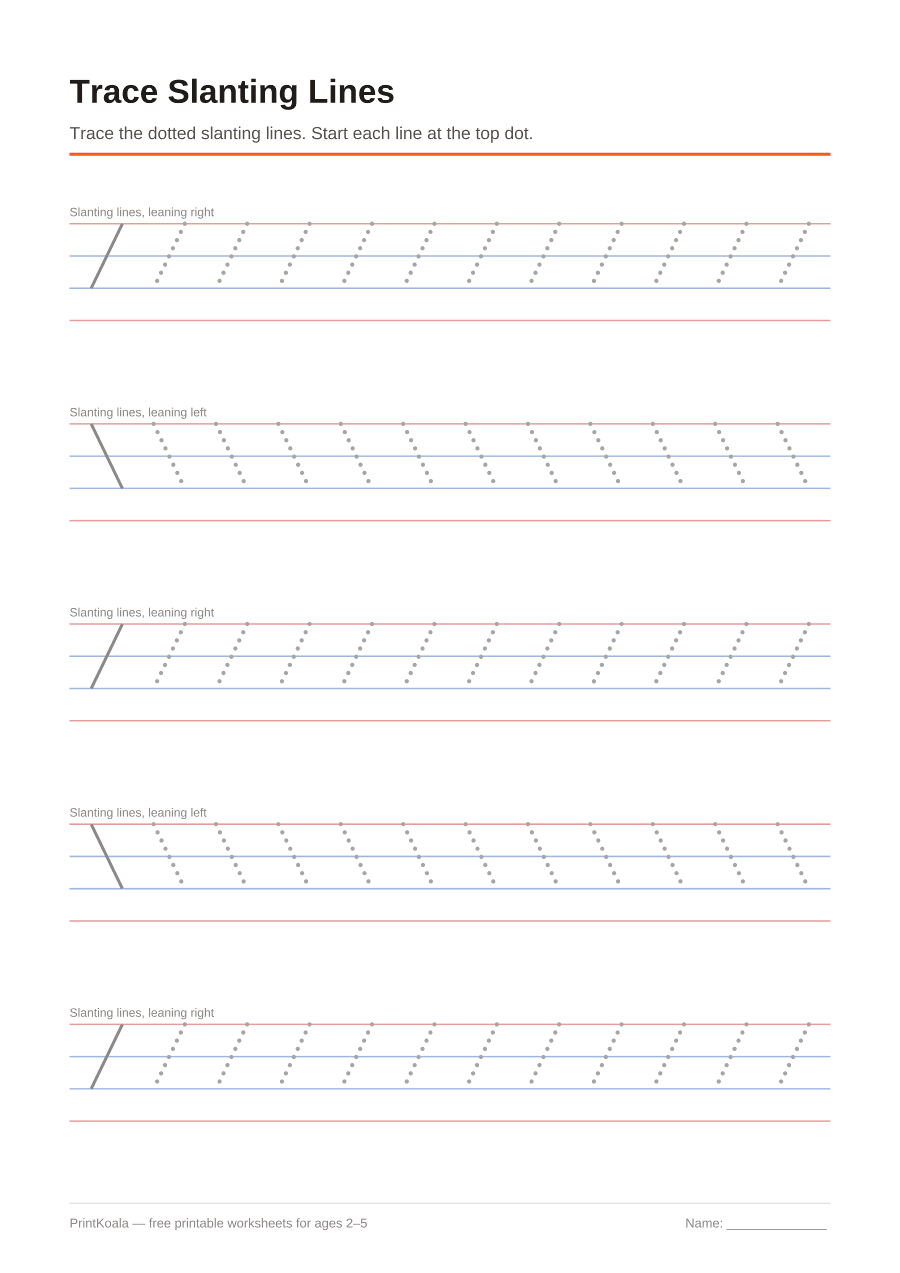 Full preview of the Trace Slanting Lines worksheet