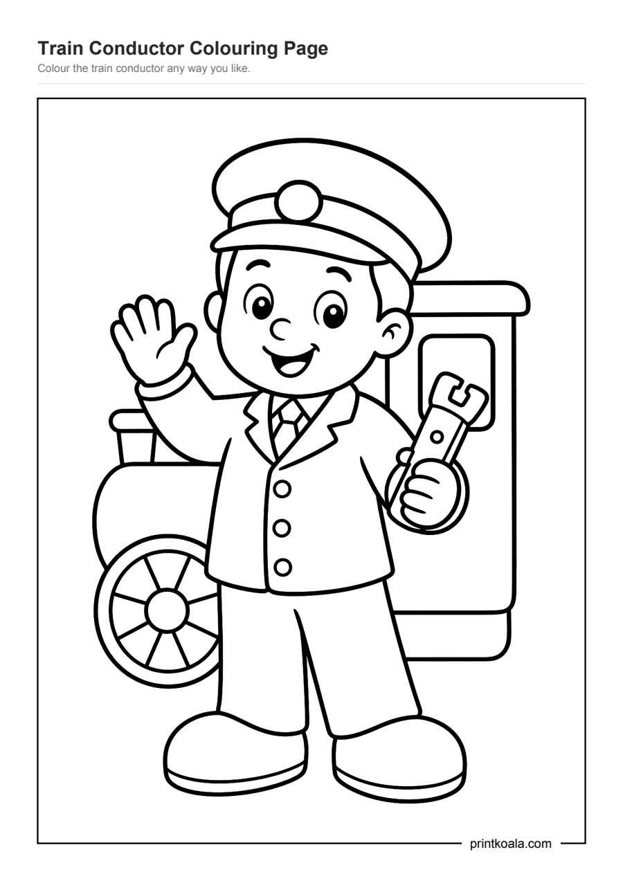 Full preview of the Train Conductor Colouring Page worksheet