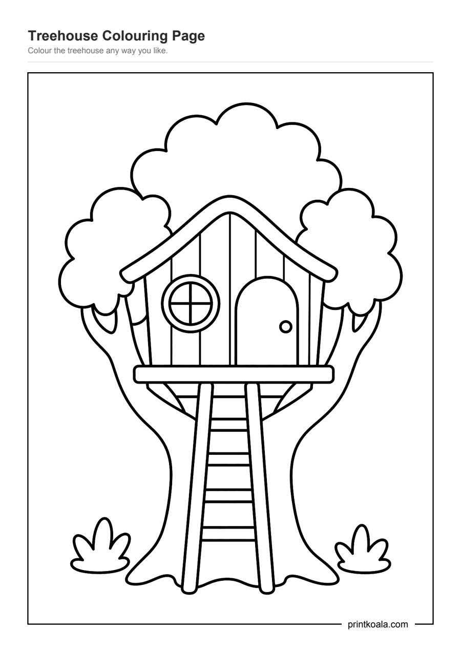 Full preview of the Treehouse Colouring Page worksheet