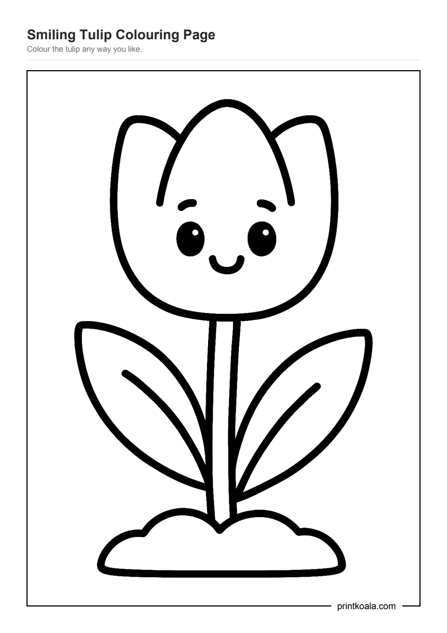 Full preview of the Smiling Tulip Colouring Page worksheet