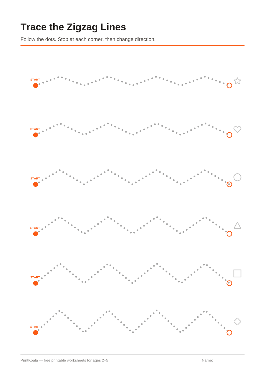 Full preview of the Zigzag Line Tracing worksheet