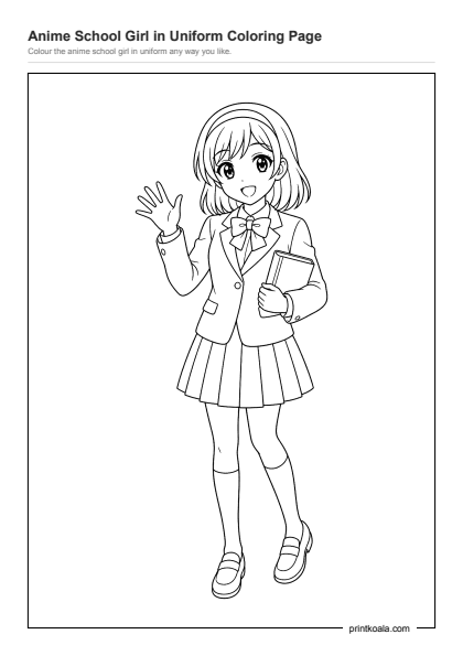 Preview of the Anime School Girl in Uniform Coloring Page printable worksheet