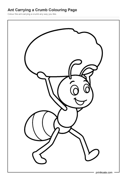 Preview of the Ant Carrying a Crumb Colouring Page printable worksheet