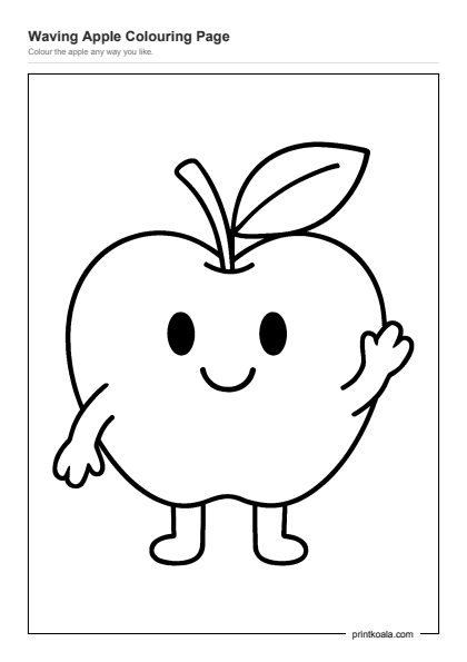 Preview of the Waving Apple Colouring Page printable worksheet