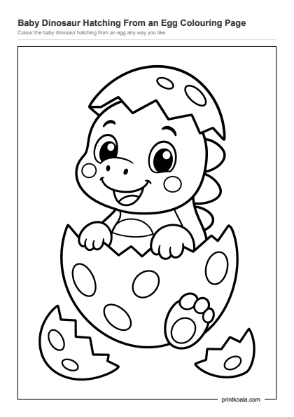Preview of the Baby Dinosaur Hatching From an Egg Colouring Page printable worksheet