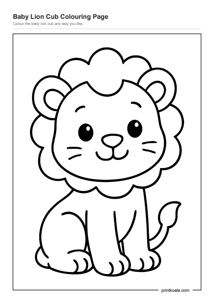 Preview of the Baby Lion Cub Colouring Page printable worksheet