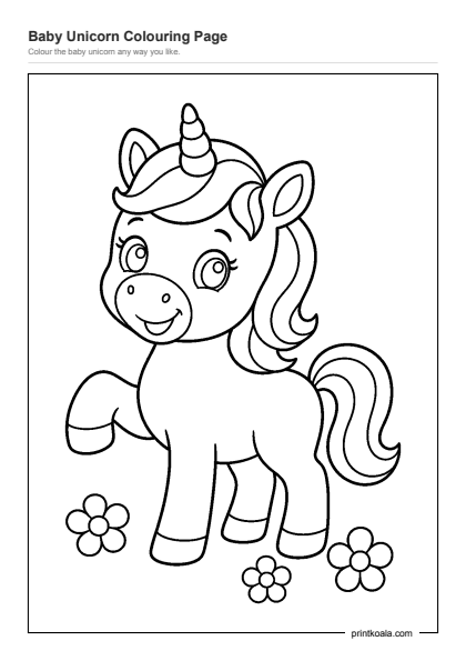 Preview of the Baby Unicorn Colouring Page printable worksheet