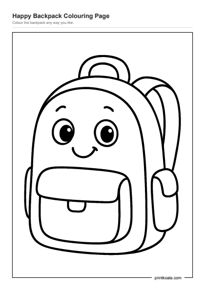 Preview of the Happy Backpack Colouring Page printable worksheet
