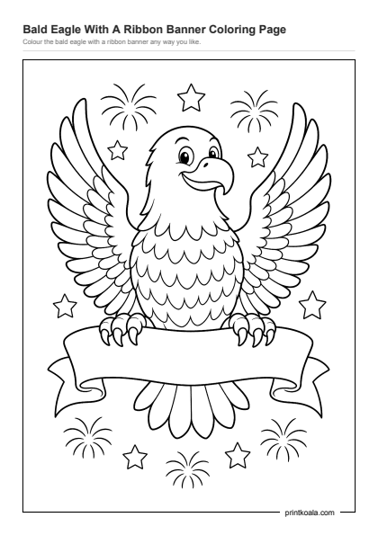 Preview of the Bald Eagle With A Ribbon Banner Coloring Page printable worksheet