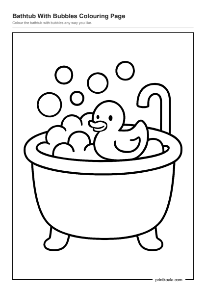 Preview of the Bathtub With Bubbles Colouring Page printable worksheet