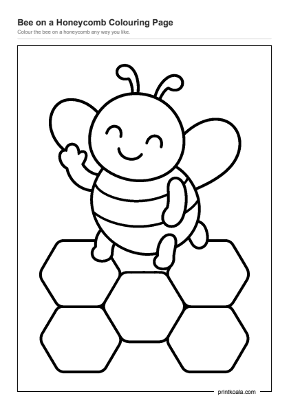 Preview of the Bee on a Honeycomb Colouring Page printable worksheet
