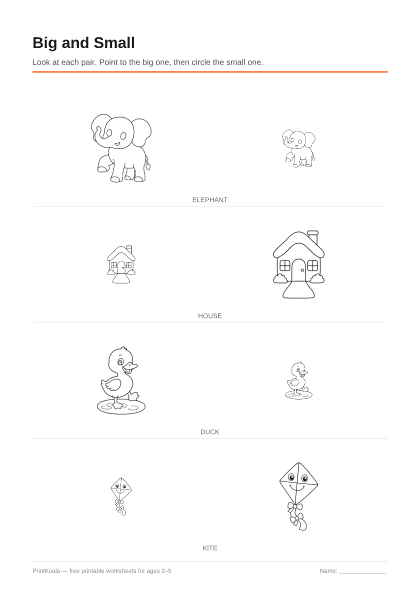 Preview of the Big and Small printable worksheet