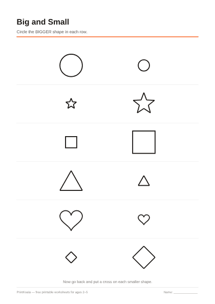 Preview of the Big and Small printable worksheet