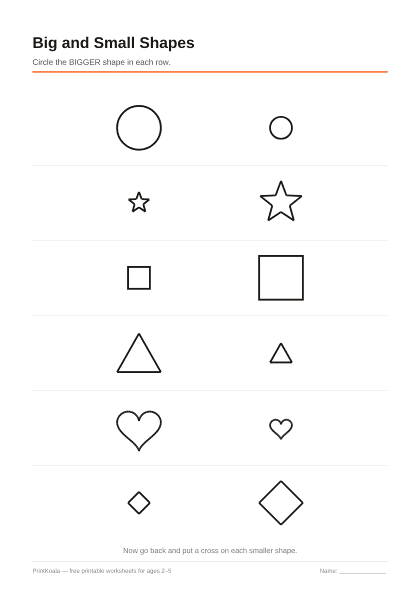 Preview of the Big and Small Shapes printable worksheet