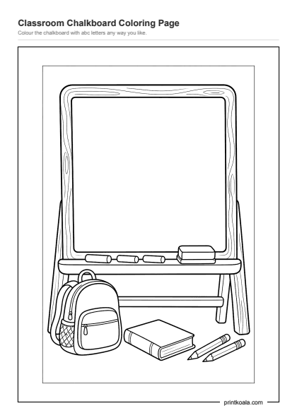 Preview of the Classroom Chalkboard Coloring Page printable worksheet