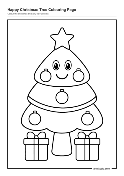 Preview of the Happy Christmas Tree Colouring Page printable worksheet