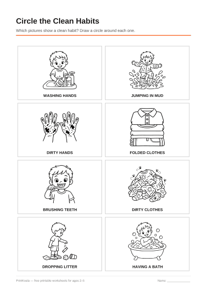 Preview of the Circle the Clean Habits printable worksheet
