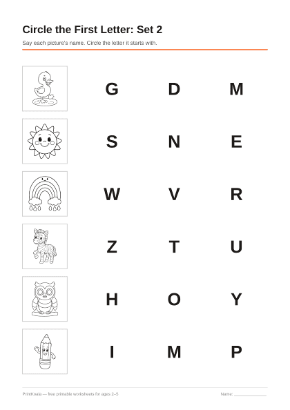 Preview of the Circle the First Letter: Set 2 printable worksheet