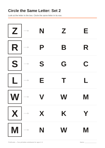 Preview of the Circle the Same Letter: Set 2 printable worksheet