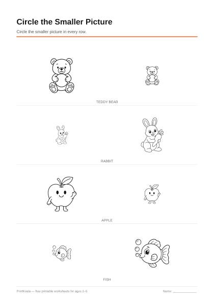 Preview of the Circle the Smaller Picture printable worksheet