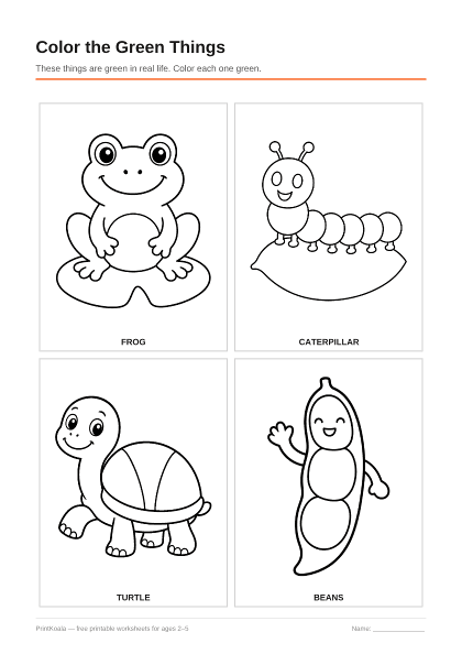 Preview of the Color the Green Things printable worksheet