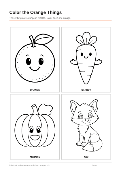 Preview of the Color the Orange Things printable worksheet