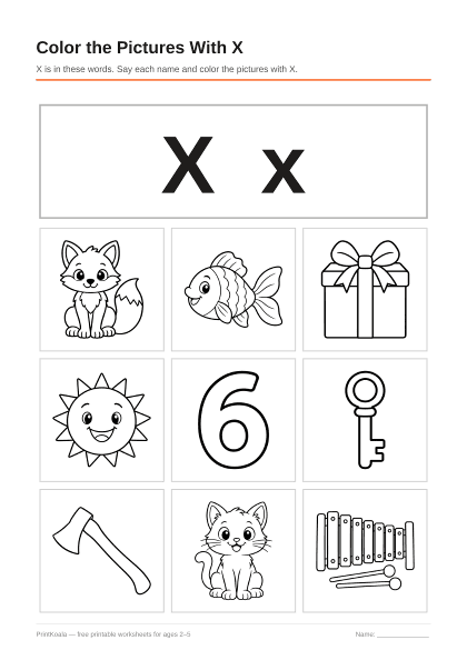 Preview of the Color the Pictures With X printable worksheet